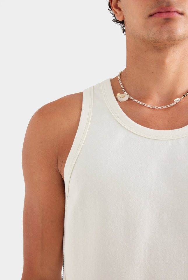 Bound Jersey Tank - Cream/Crochet Tape