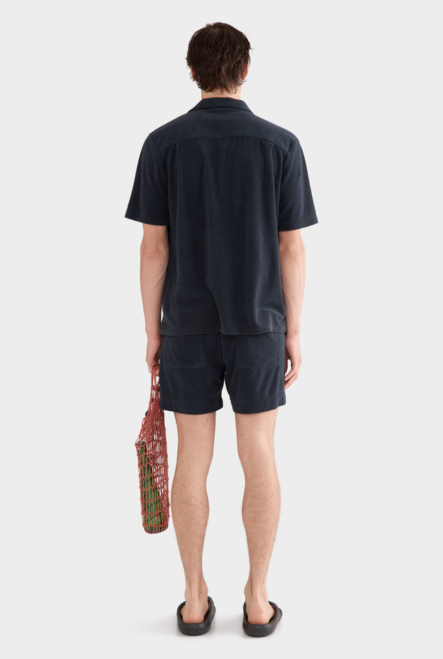 Flat Hem Terry Camp Collar Shirt - Navy