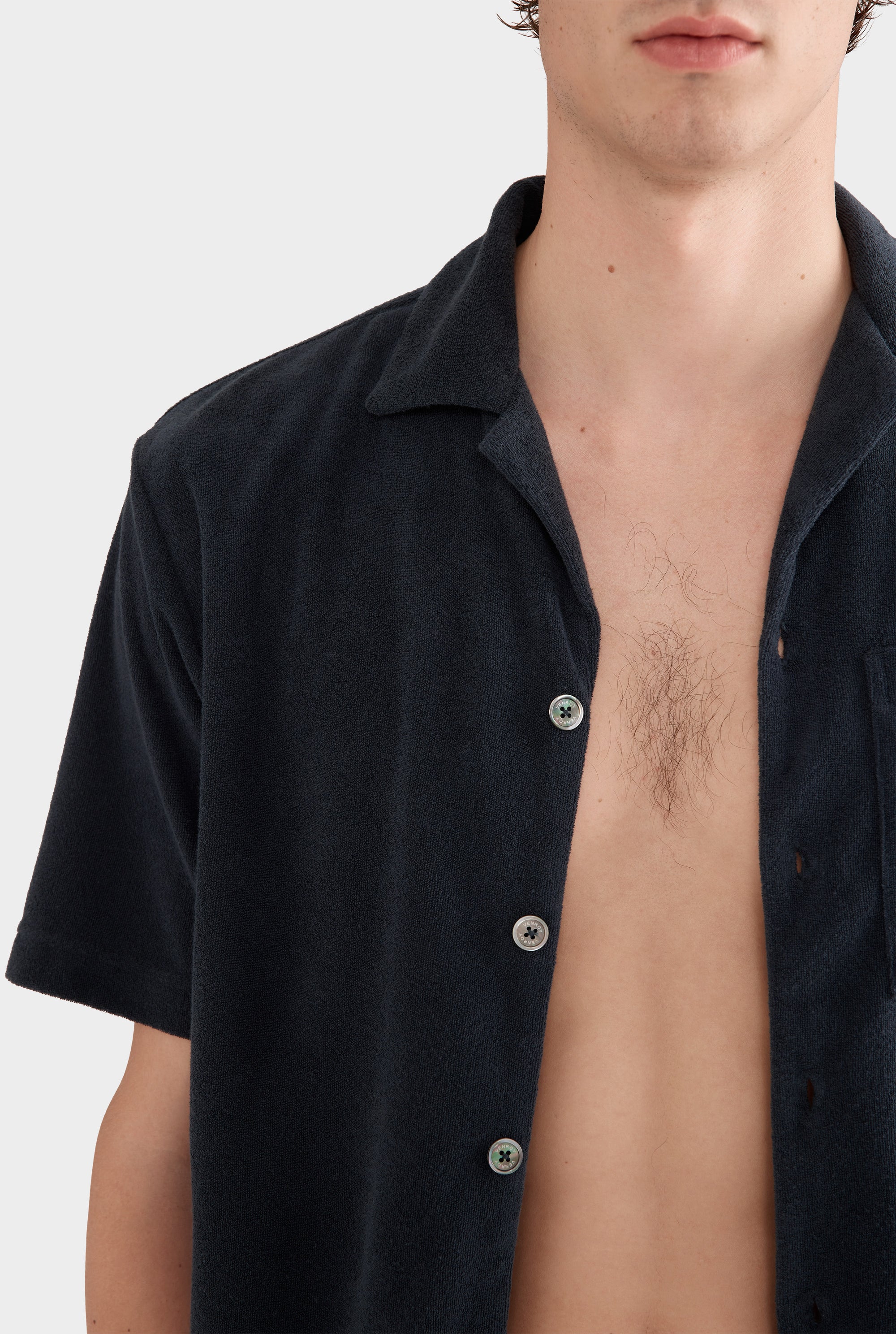 Flat Hem Terry Camp Collar Shirt - Navy