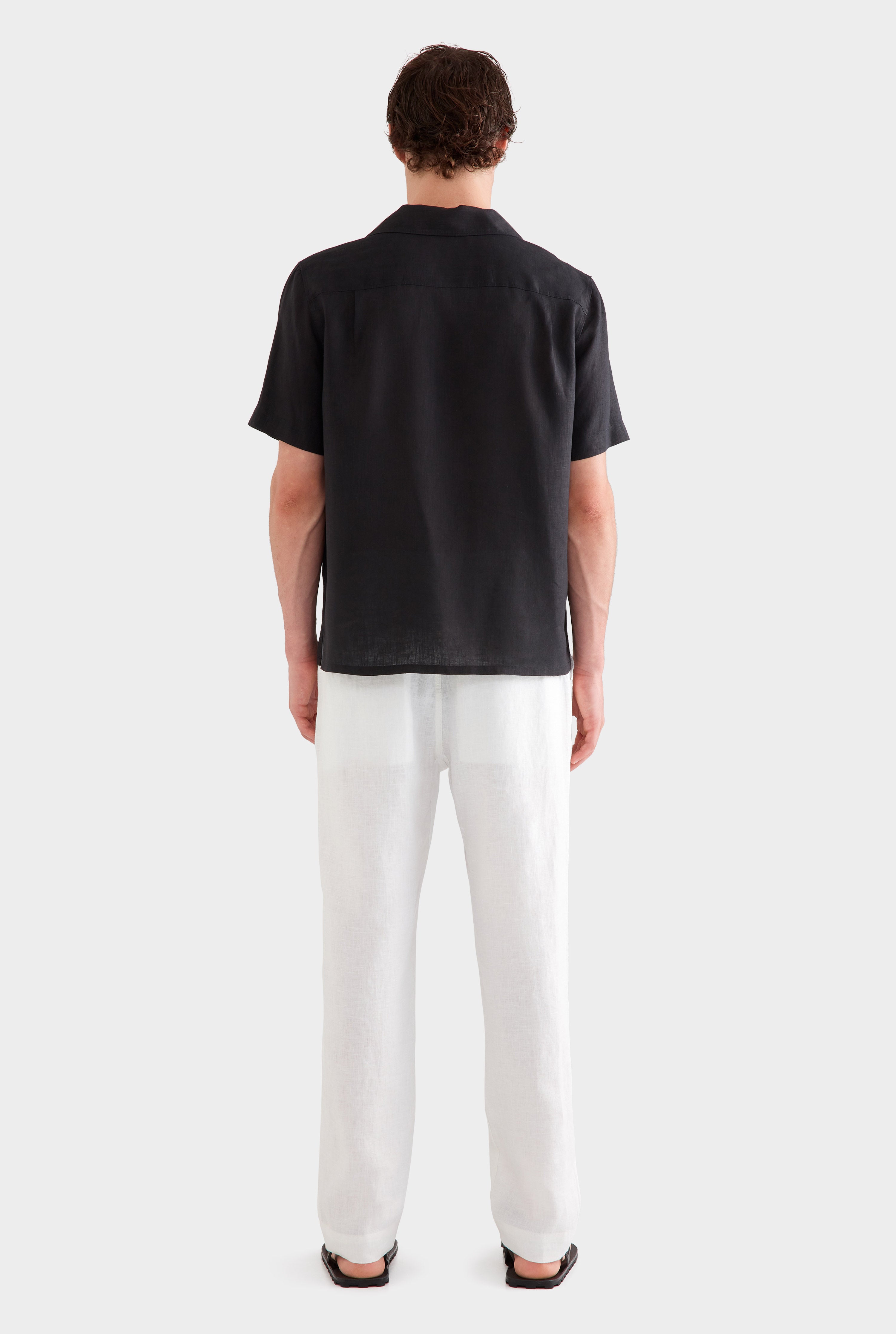 Short Sleeve Linen Camp Collar Shirt - Black