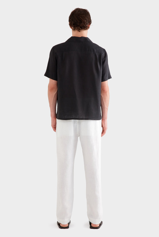 Short Sleeve Linen Camp Collar Shirt - Black