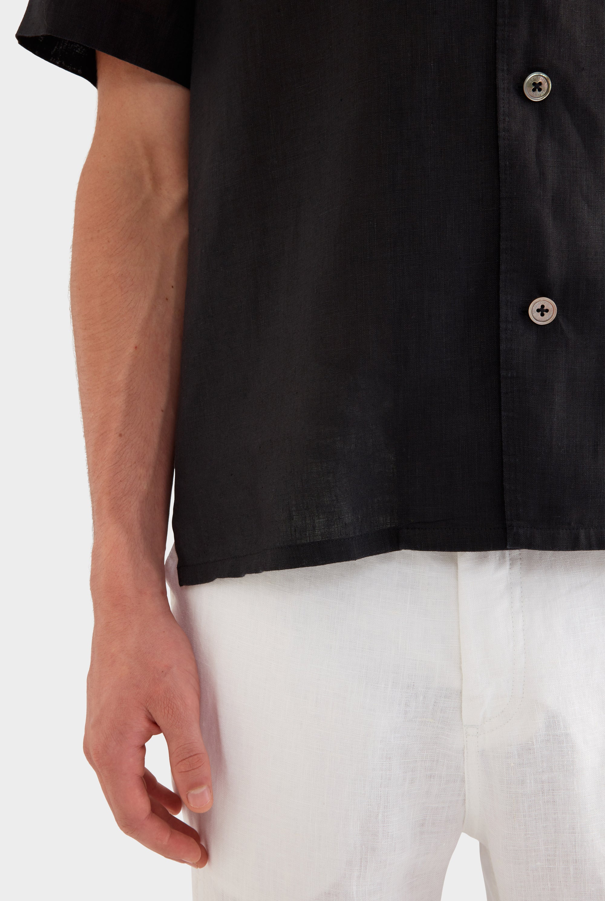 Short Sleeve Linen Camp Collar Shirt - Black