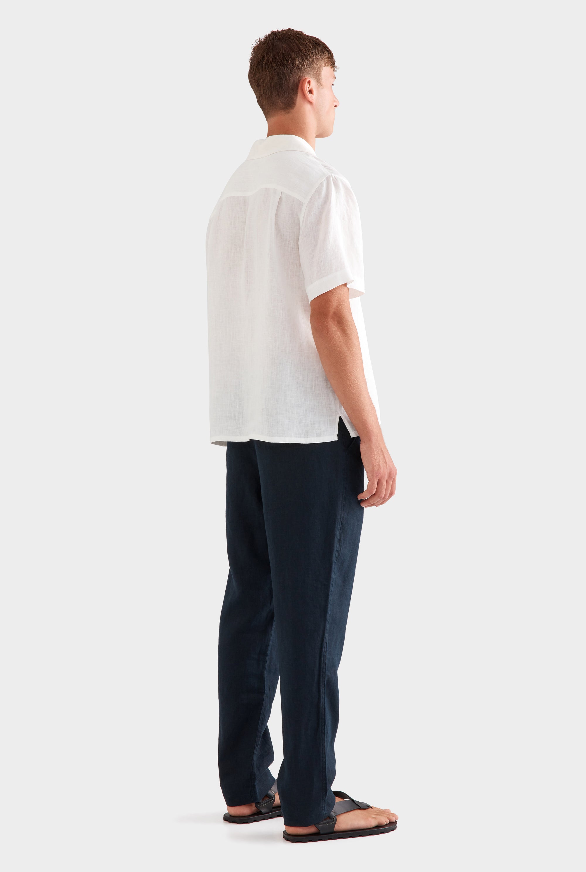 Short Sleeve Linen Camp Collar Shirt - White