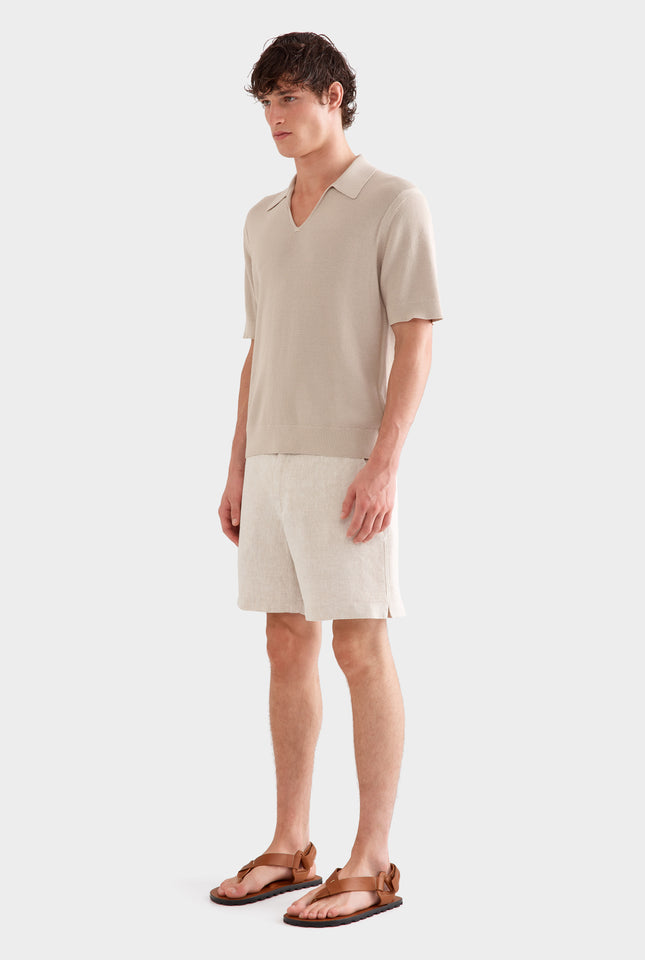 Textured Cotton Open Neck Shirt - Taupe