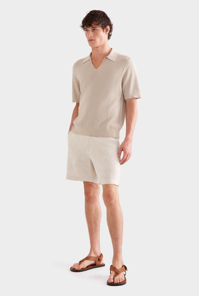 Textured Cotton Open Neck Shirt - Taupe