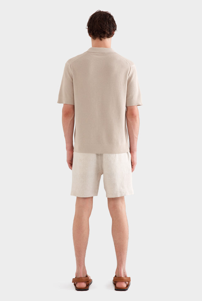 Textured Cotton Open Neck Shirt - Taupe