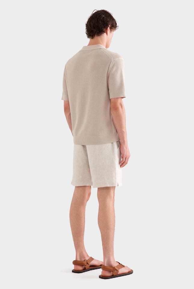 Textured Cotton Open Neck Shirt - Taupe