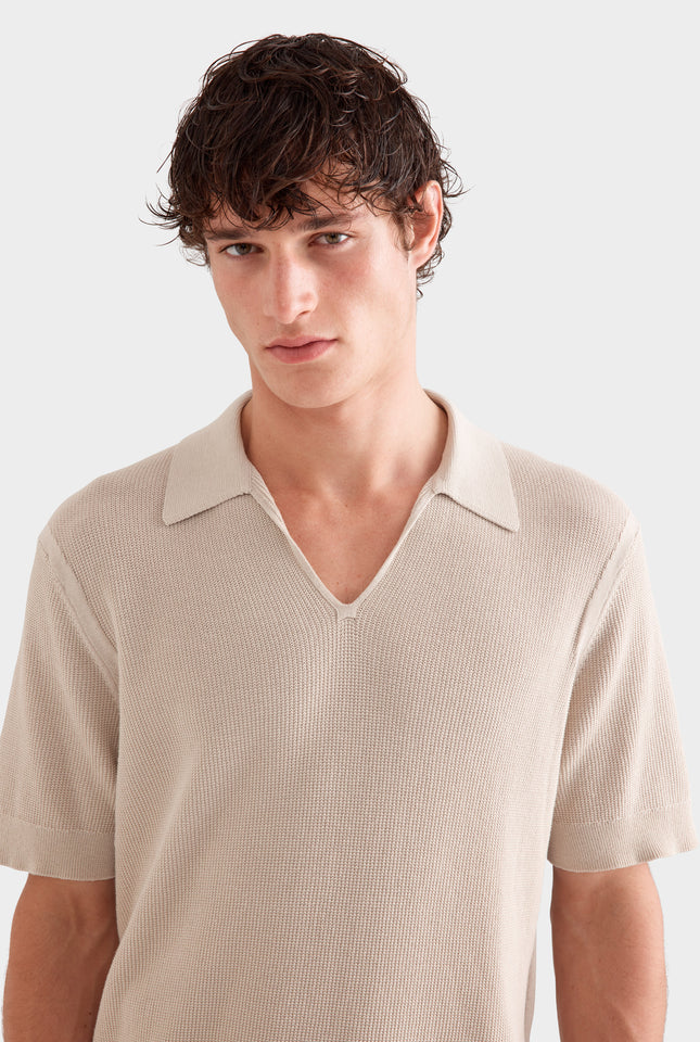 Textured Cotton Open Neck Shirt - Taupe