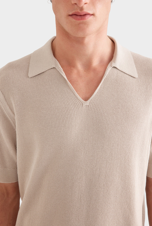 Textured Cotton Open Neck Shirt - Taupe