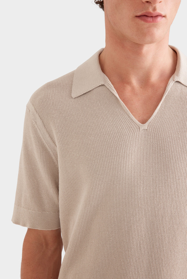 Textured Cotton Open Neck Shirt - Taupe