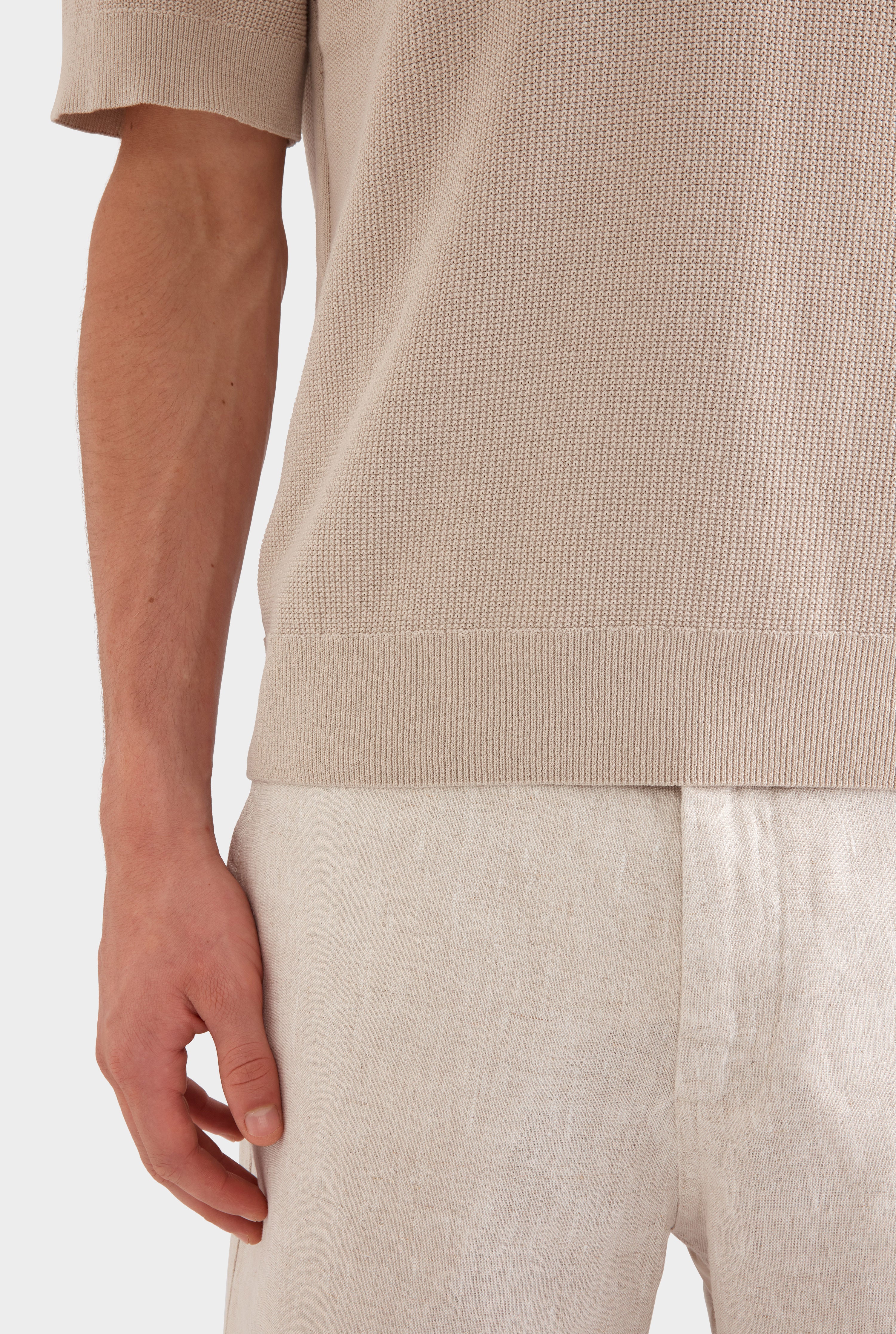 Textured Cotton Open Neck Shirt - Taupe