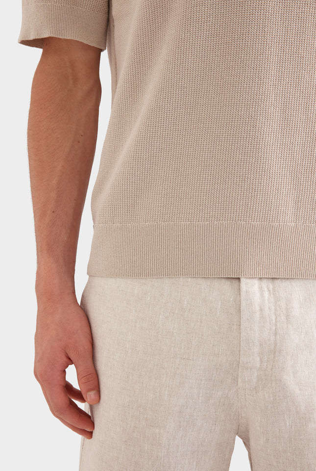Textured Cotton Open Neck Shirt - Taupe