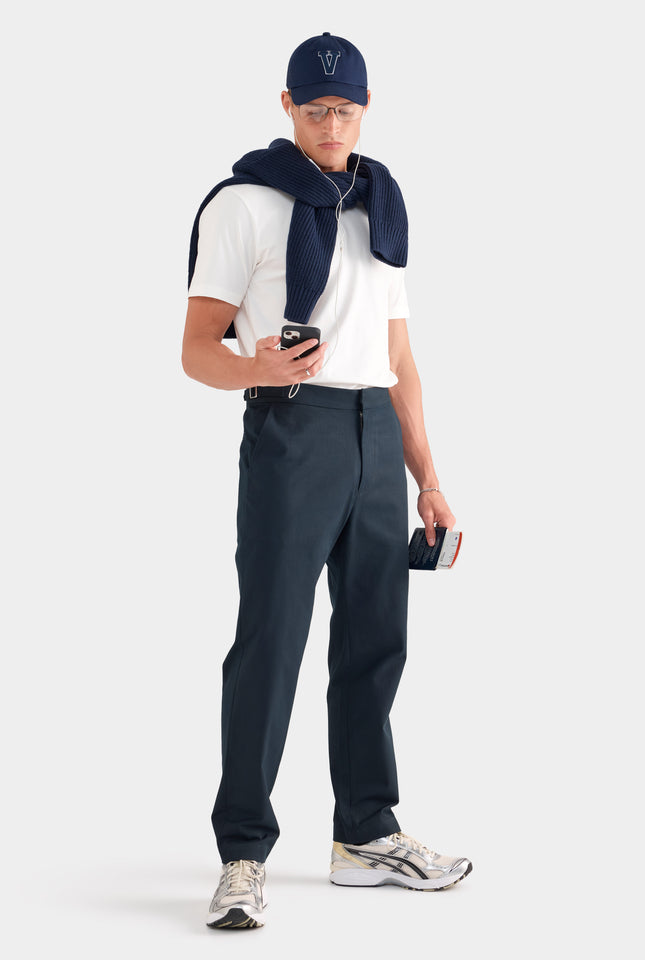 Classic Cotton Side Tab Trouser - Navy