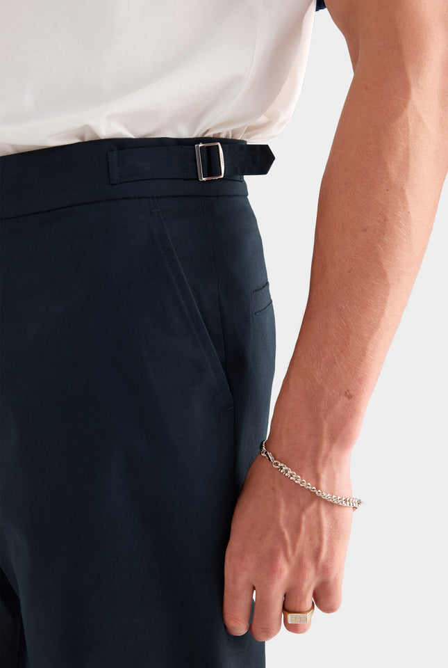 Classic Cotton Side Tab Trouser - Navy