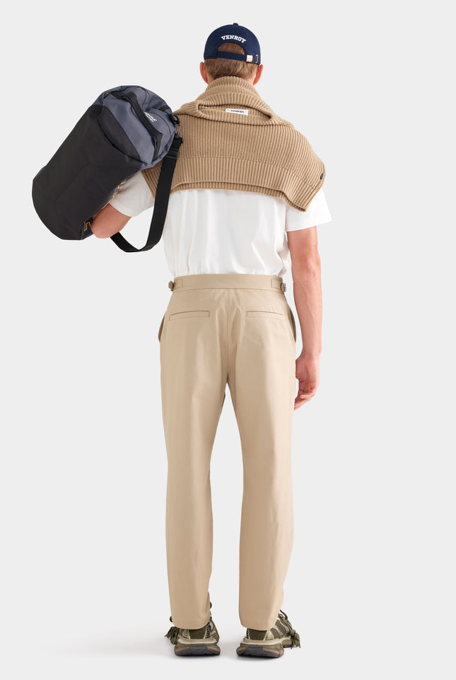 Classic Cotton Side Tab Trouser - Pale Khaki