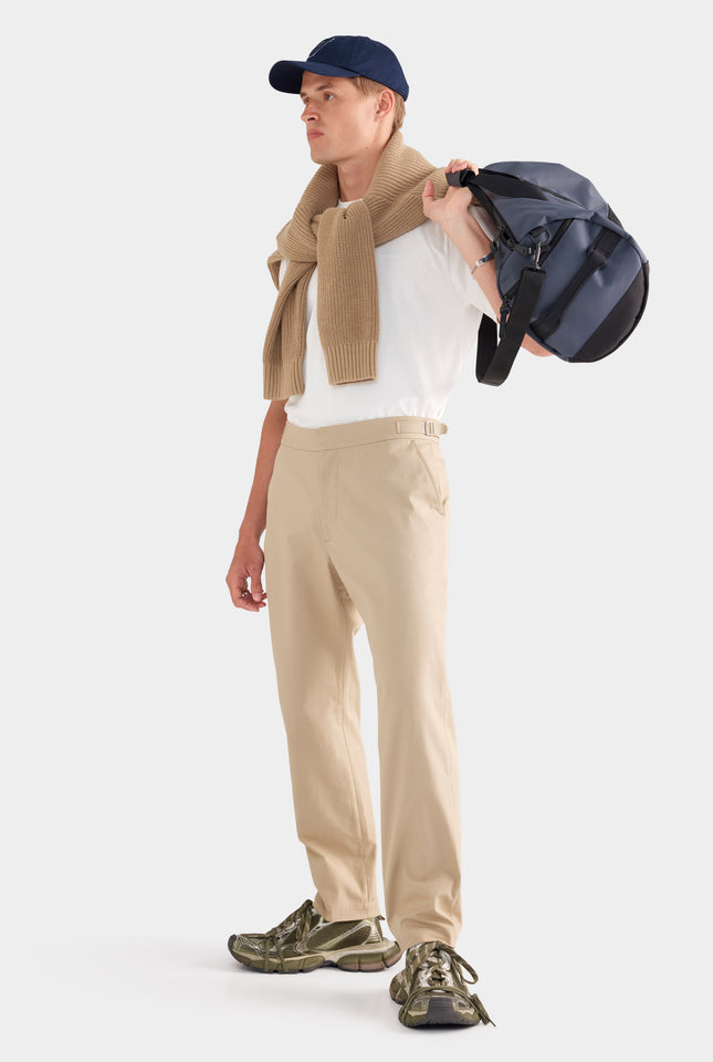 Classic Cotton Side Tab Trouser - Pale Khaki