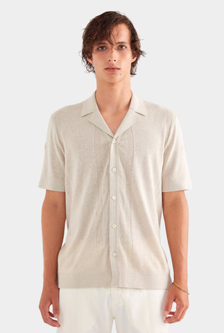 Contrast Stitch Knit Shirt - Sand