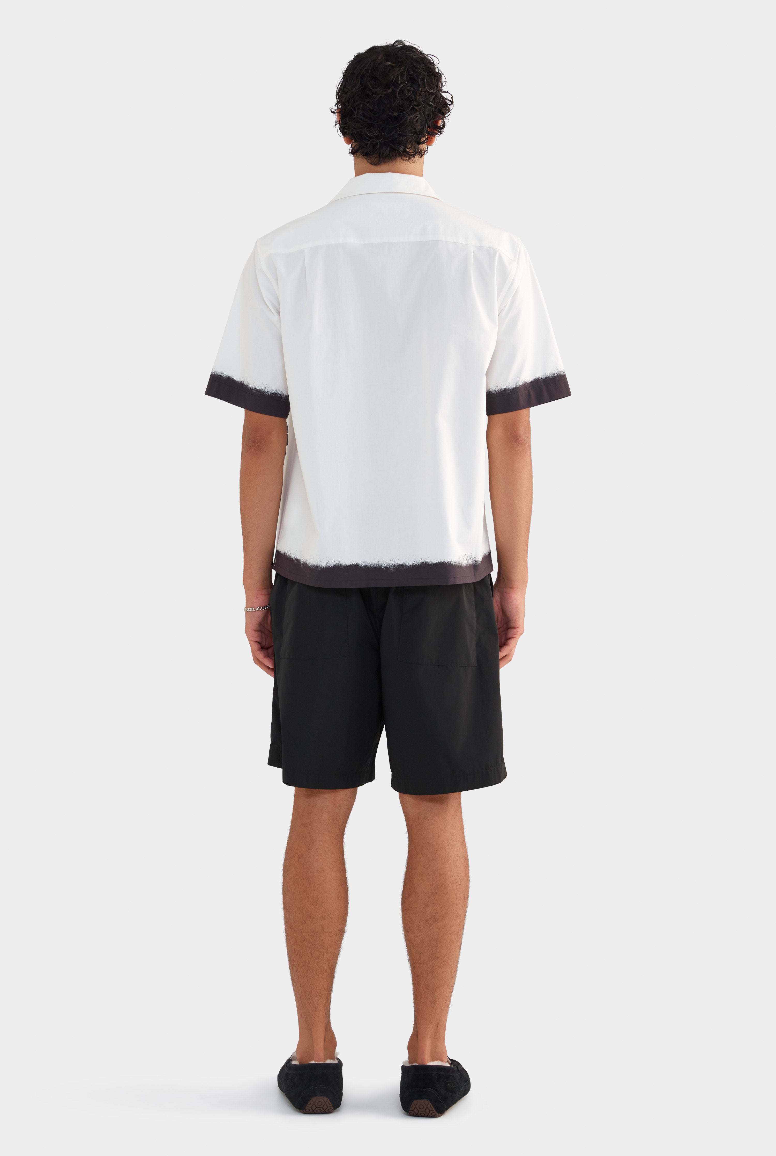 Cotton Boxy Camp Collar Shirt - Off White/Hula Girl Print