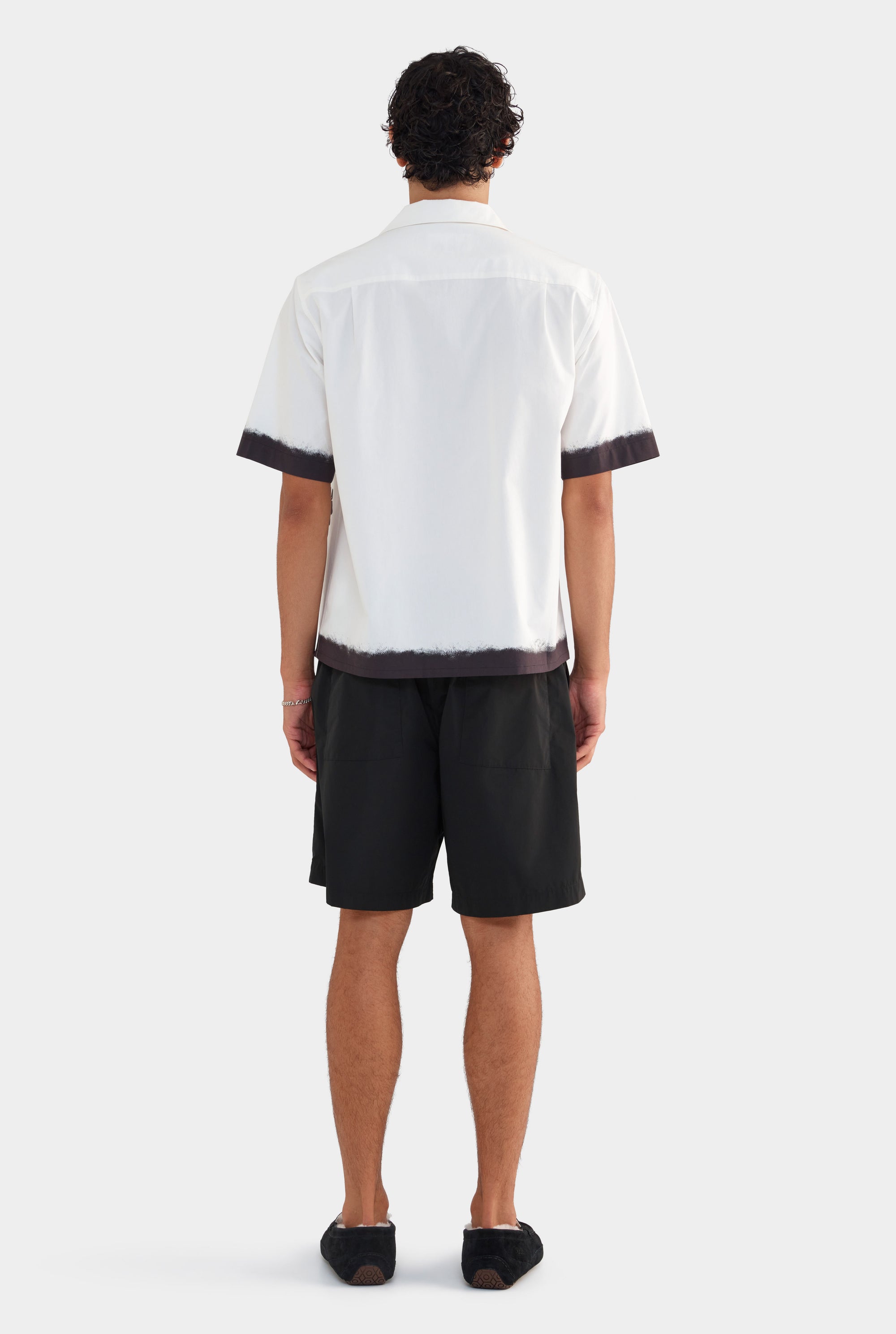 Cotton Boxy Camp Collar Shirt - Off White/Hula Girl Print