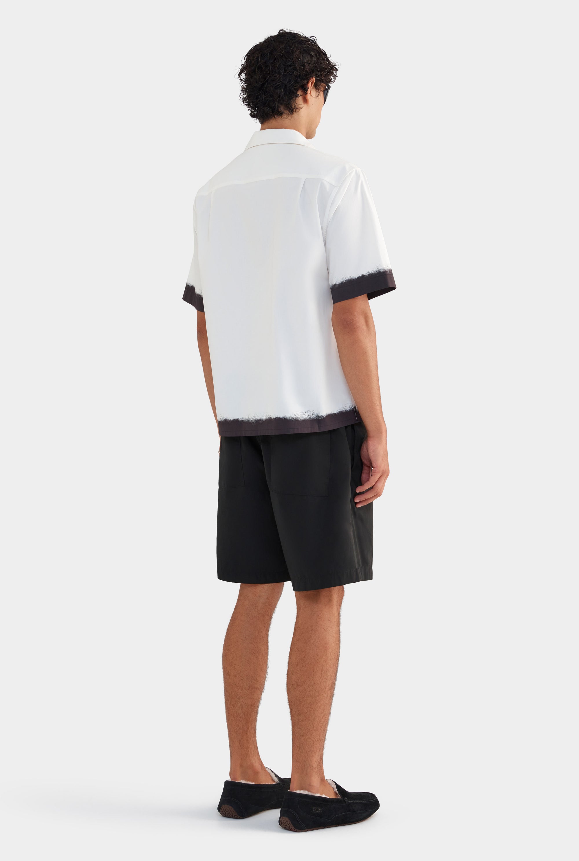 Cotton Boxy Camp Collar Shirt - Off White/Hula Girl Print