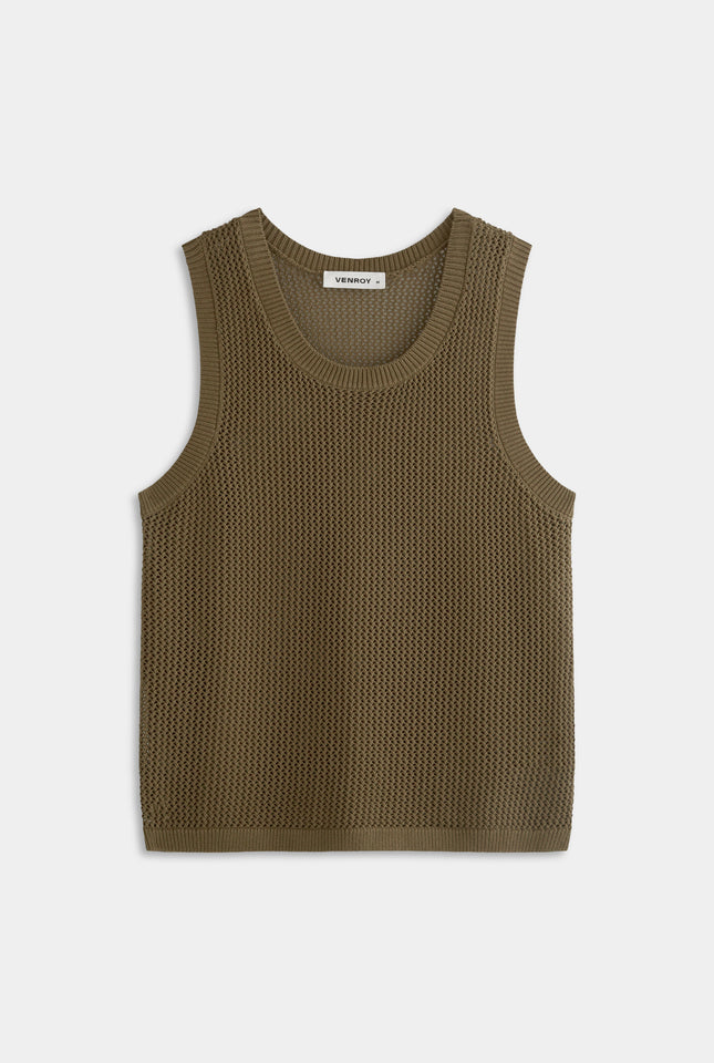 Cotton Crochet Tank - Military Olive