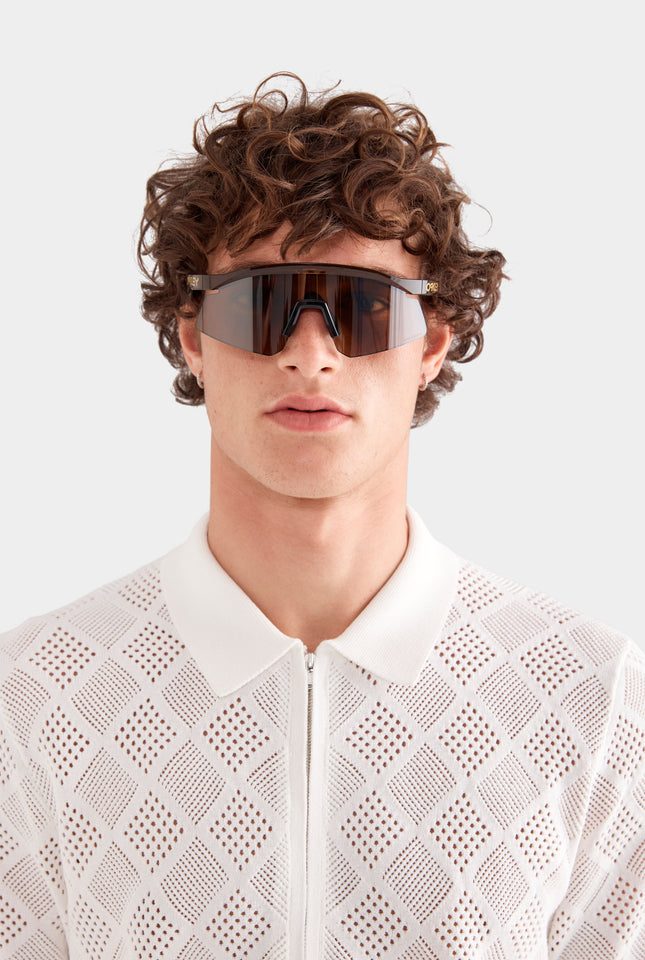 Diamond Zip Knit Cotton Shirt - Off White