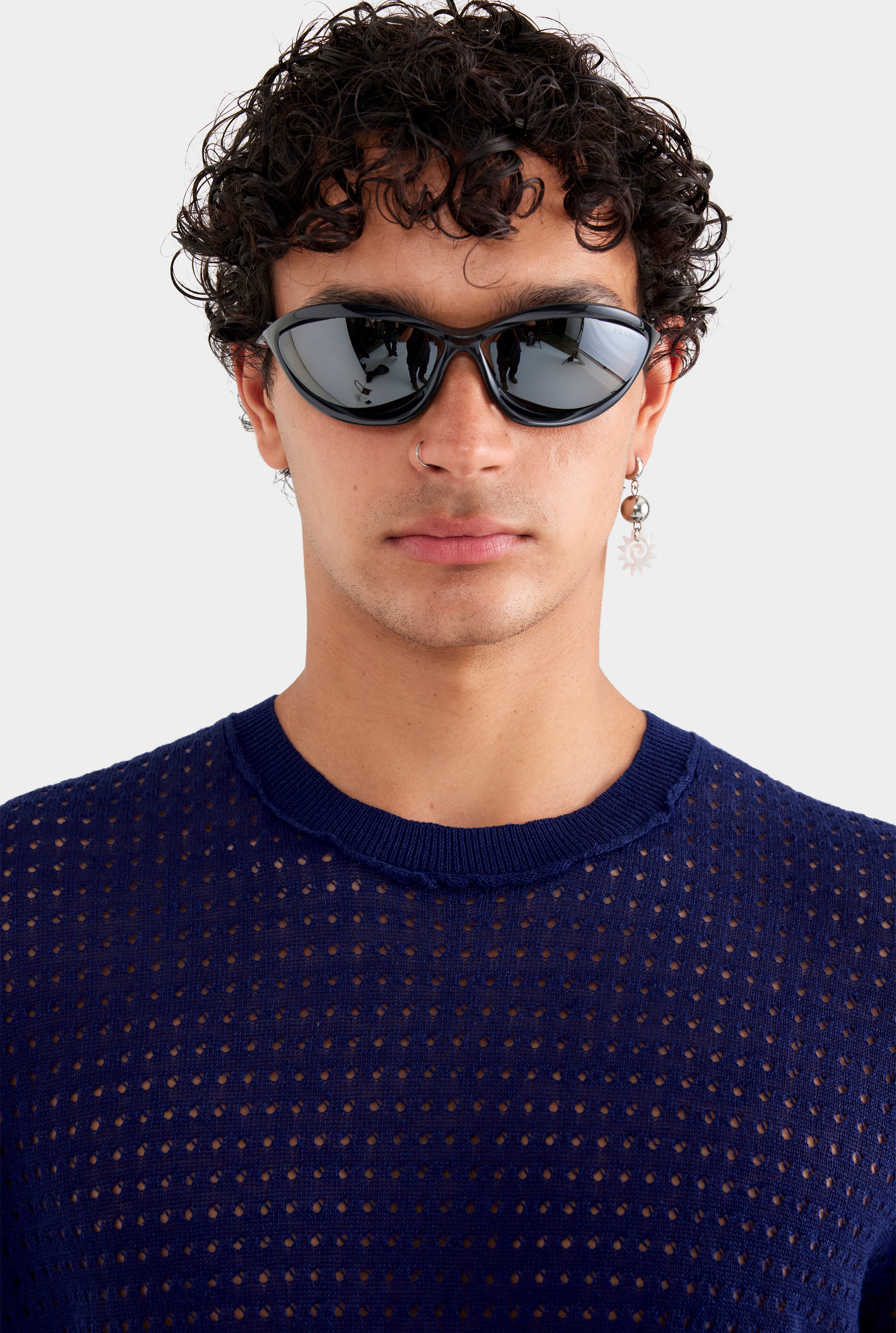 Linen Raw Edge Detail Knit T Shirt - Navy