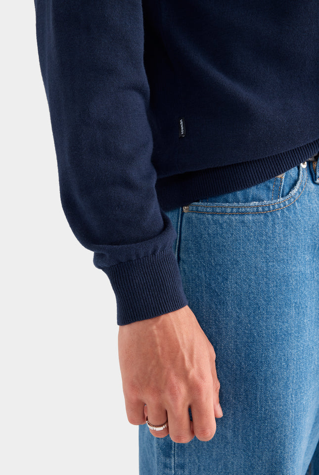 Long Sleeve Cotton Raglan Knit Polo - Navy