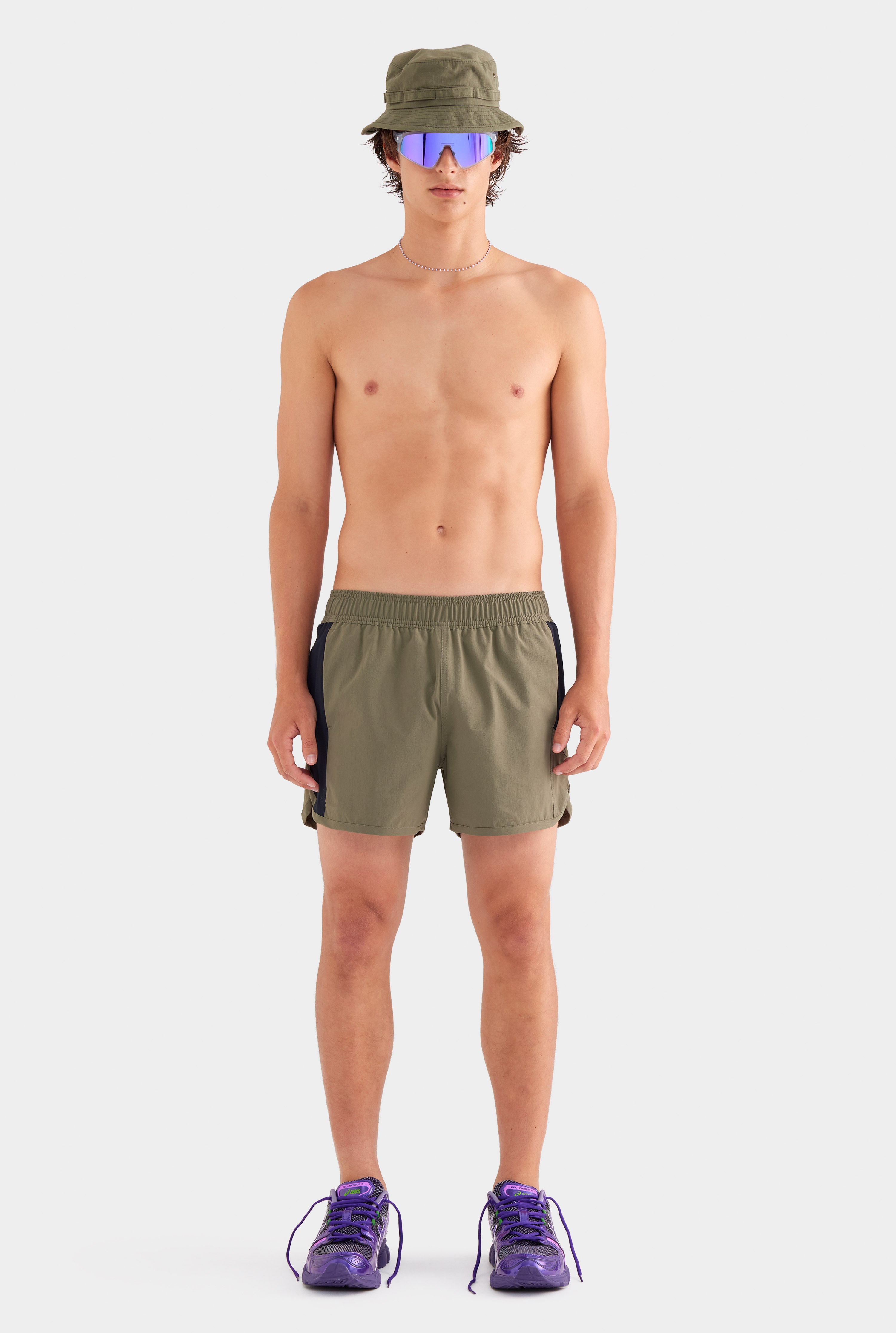 Panelled Stretch Swim Short - Smokey Olive/Black