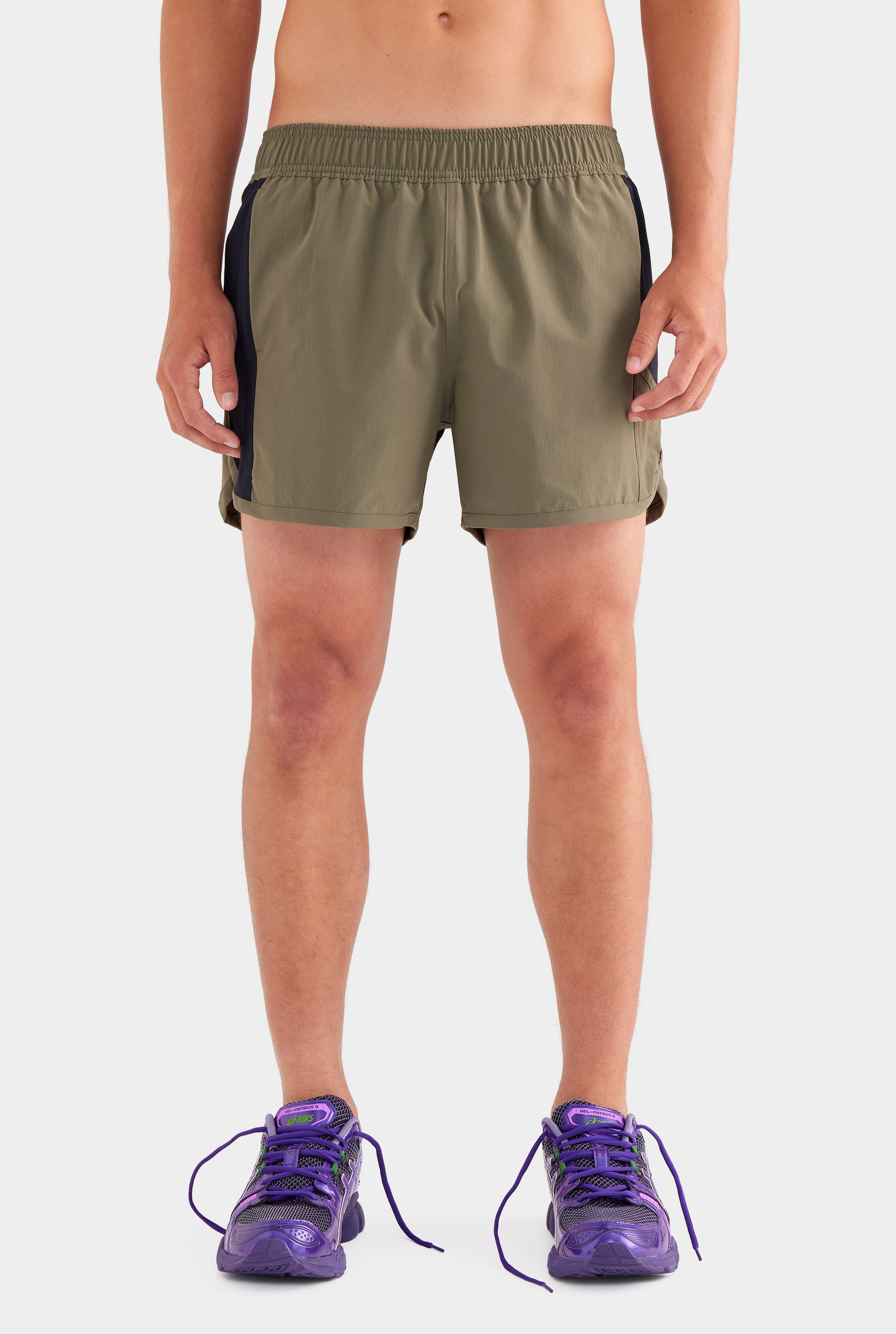 Panelled Stretch Swim Short - Smokey Olive/Black