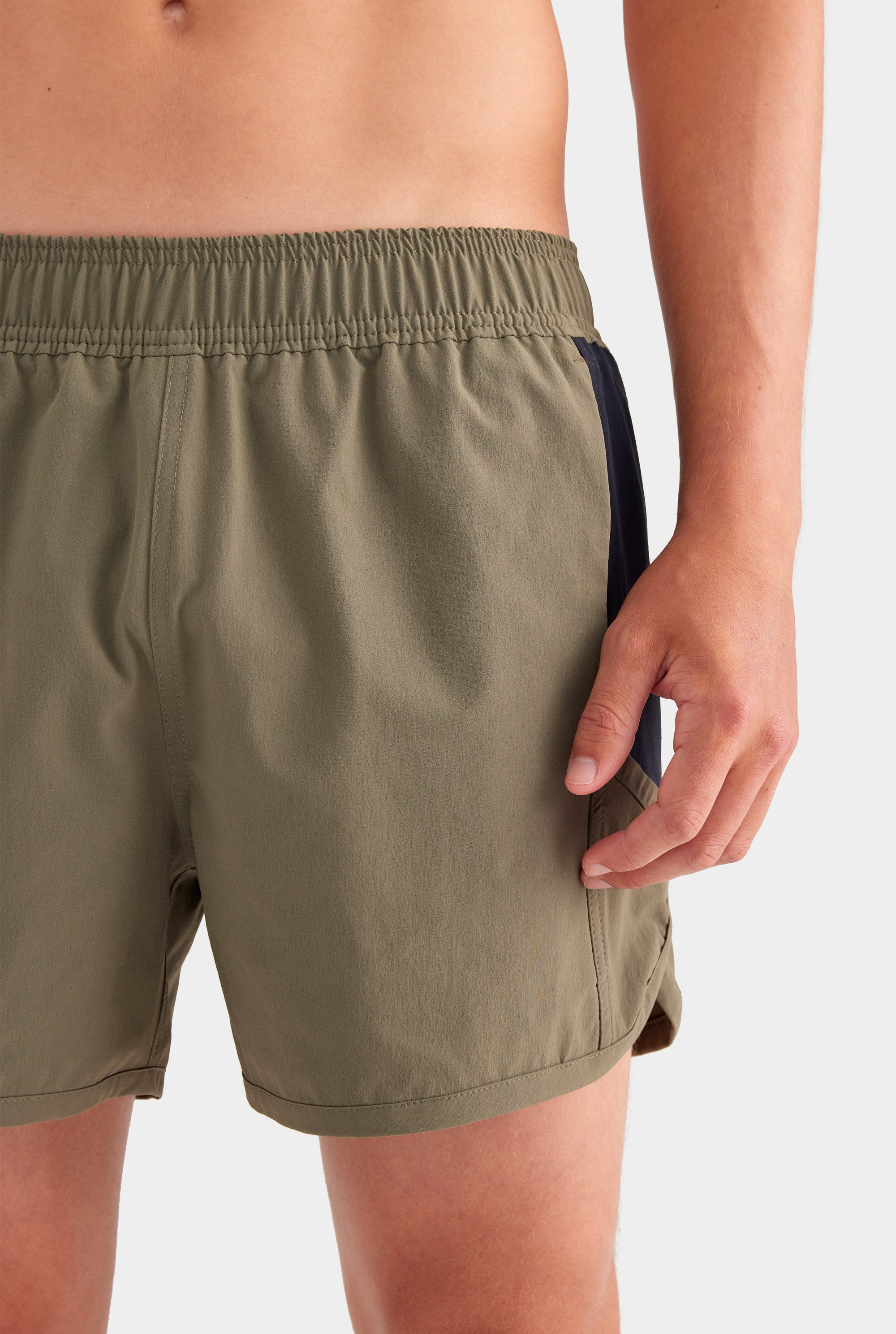 Panelled Stretch Swim Short - Smokey Olive/Black