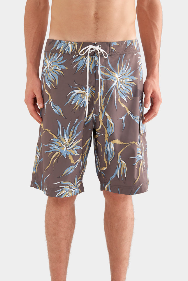 Printed Boardshort - Charcoal Floral Horse Print