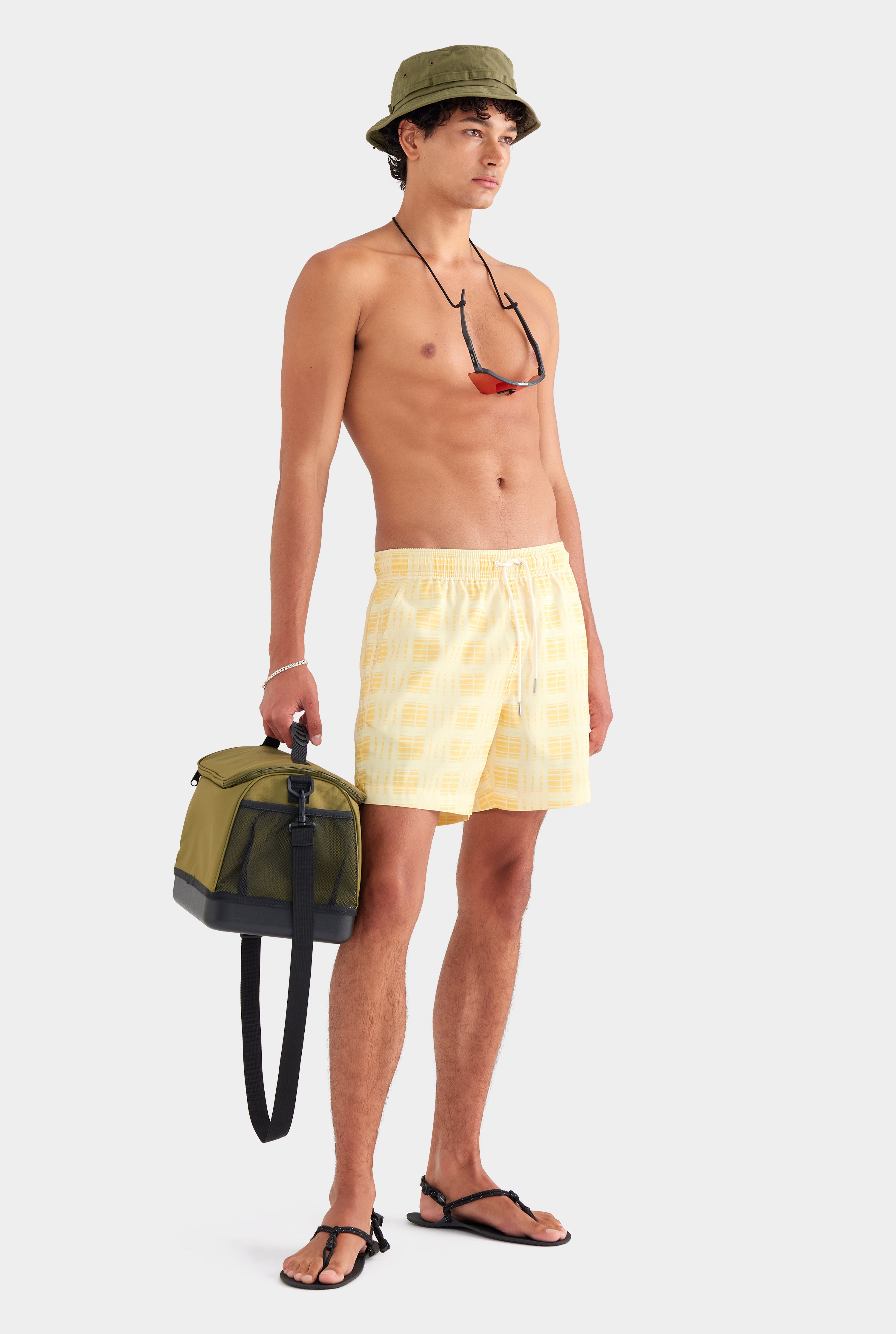 Printed Swim Short - Painted Yellow Check