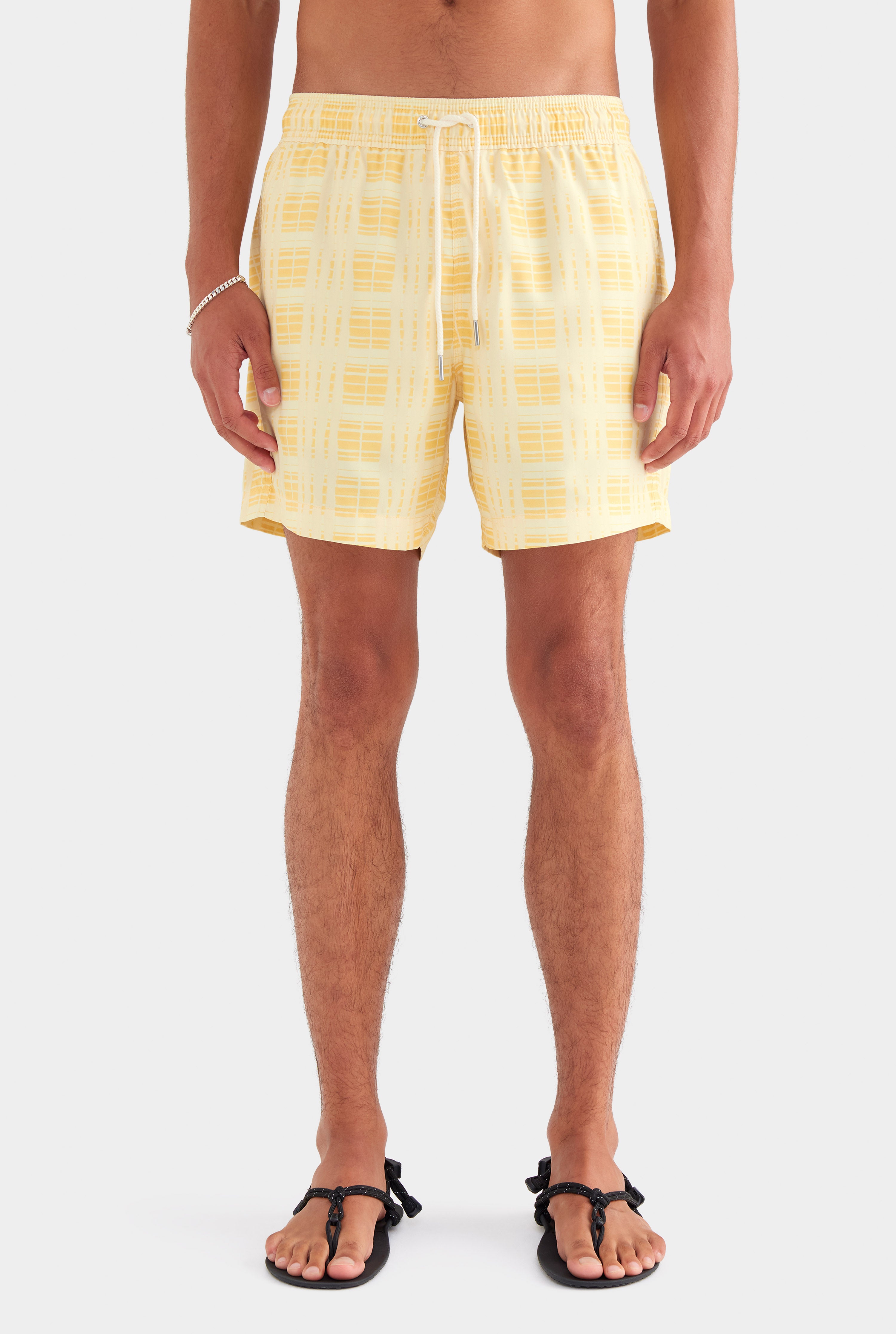 Printed Swim Short - Painted Yellow Check