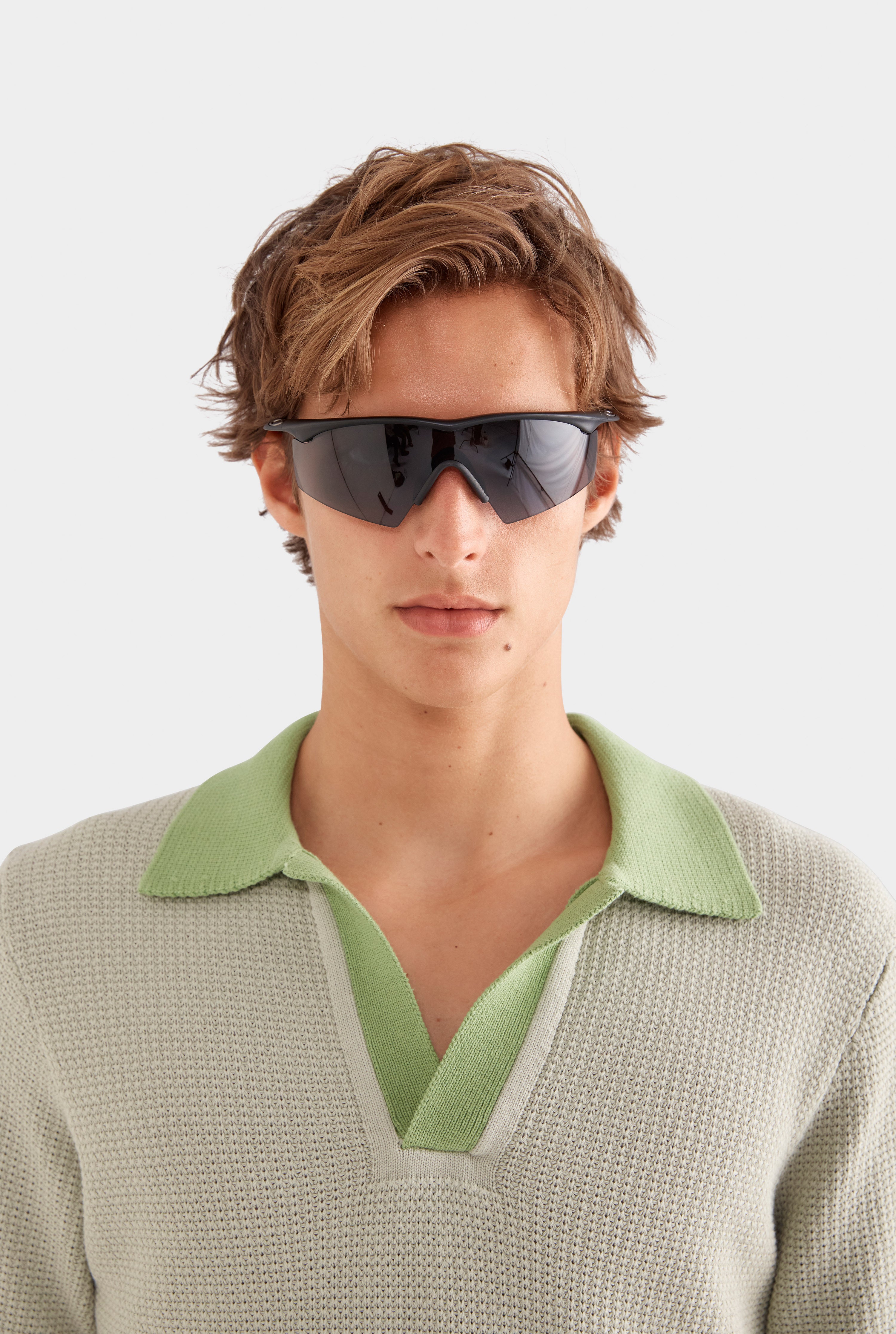 Relaxed Cotton Knit Open Neck Polo - Sage/Light Jade