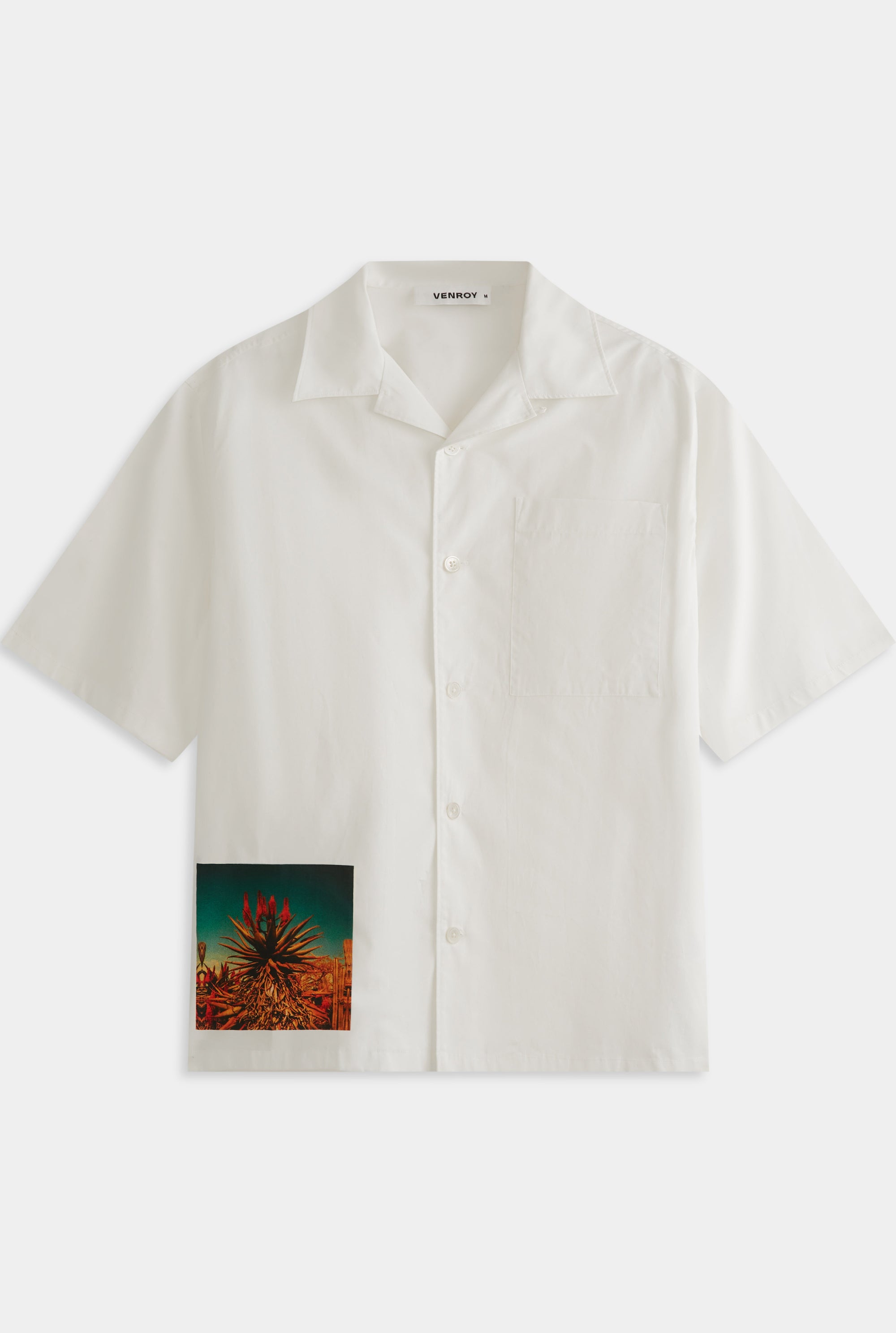 Relaxed Cotton Short Sleeve Shirt - White/Cactus Print