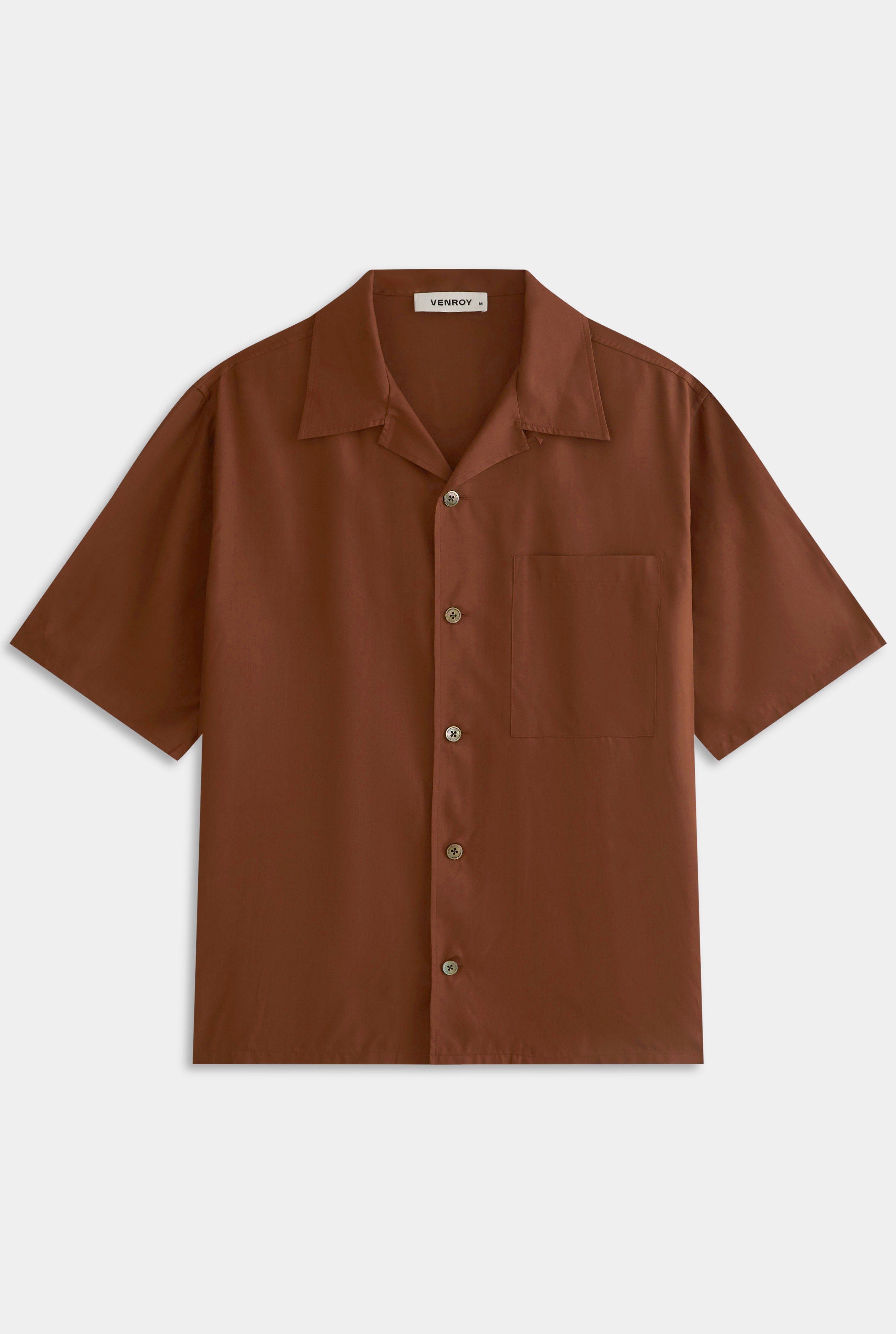 Relaxed Silk Short Sleeve Shirt - Chocolate