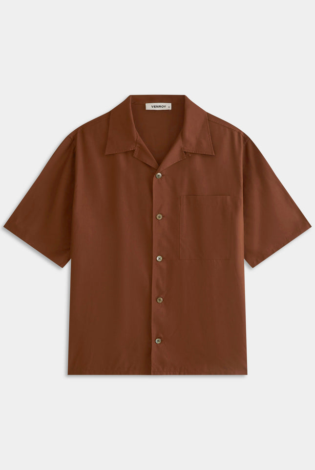 Relaxed Silk Short Sleeve Shirt - Chocolate
