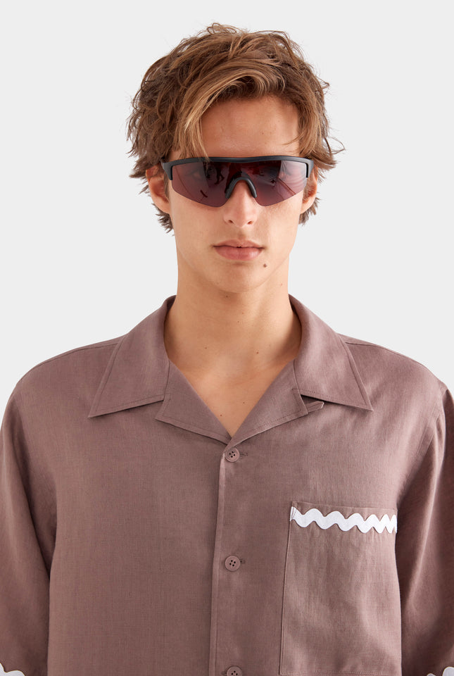 Relaxed Wave Linen Short Sleeve Shirt - Iron/White