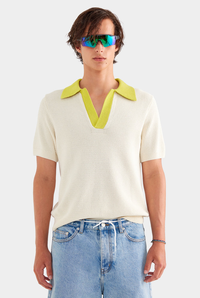 Relaxed Cotton Knit Open Neck Polo - Navy Blue