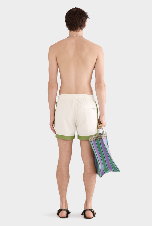 Contrast Border Swim Short - Cream/Kelp Green