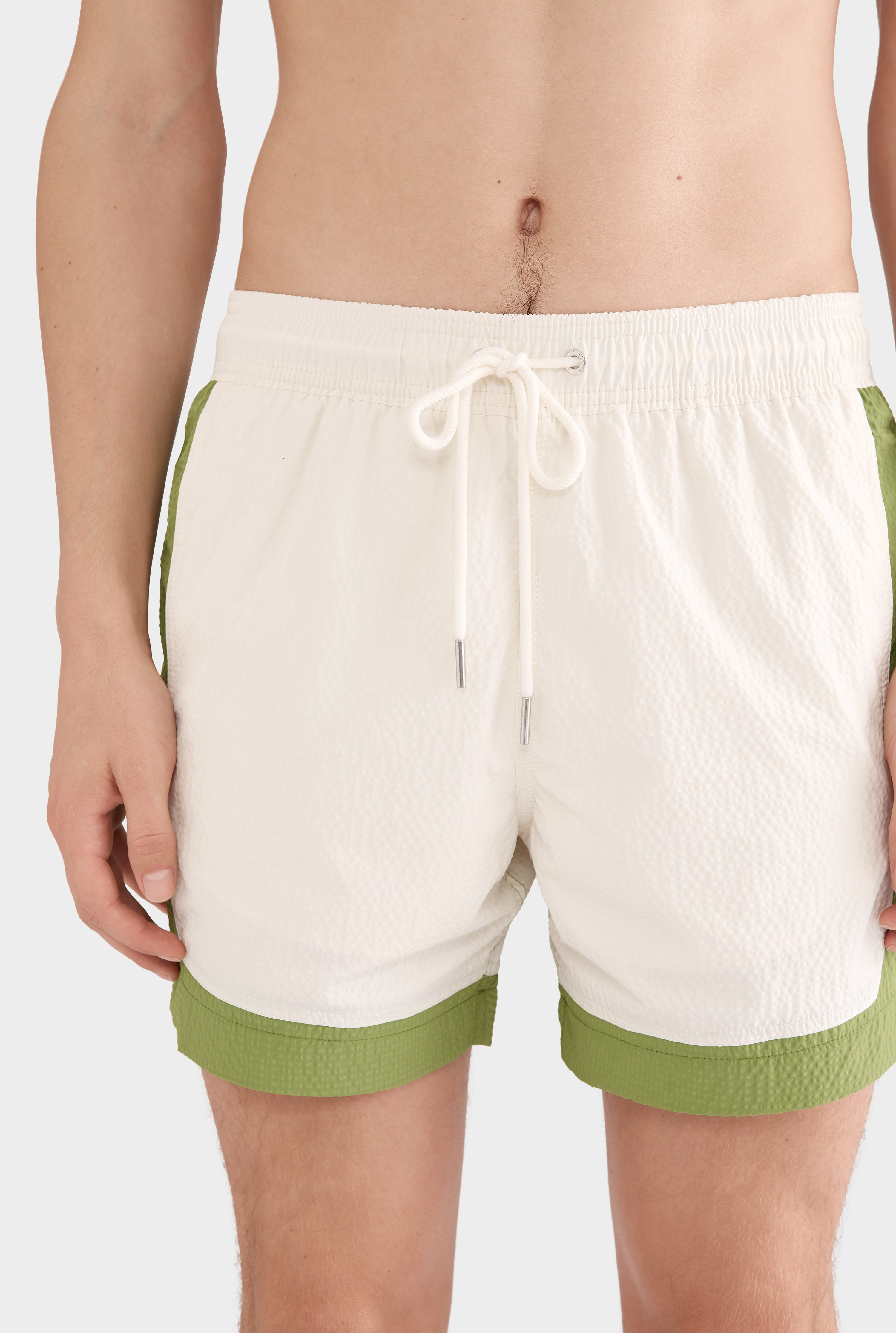 Contrast Border Swim Short - Cream/Kelp Green