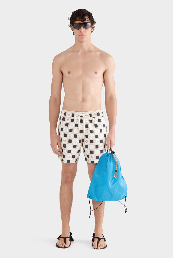 Printed Swim Short - Painted Yellow Check