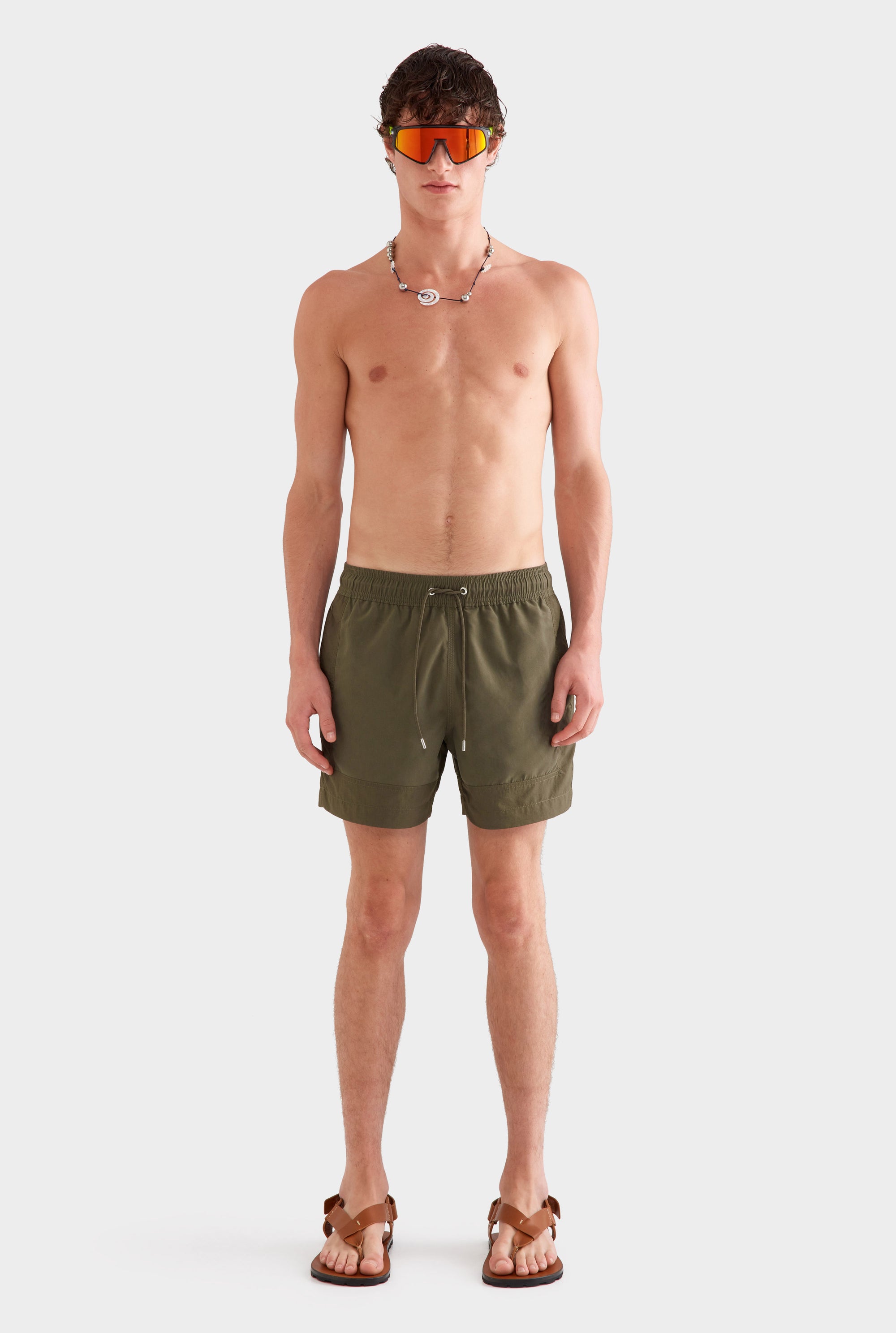 Panelled Border Swim Short -  Deep Olive