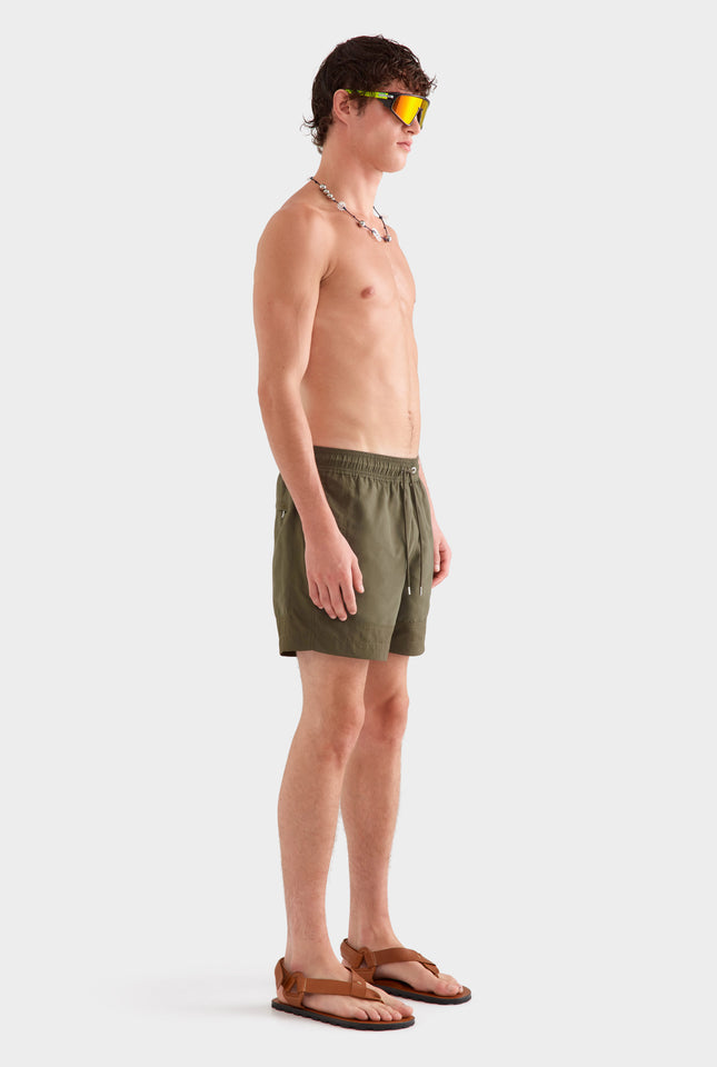 Panelled Border Swim Short -  Deep Olive