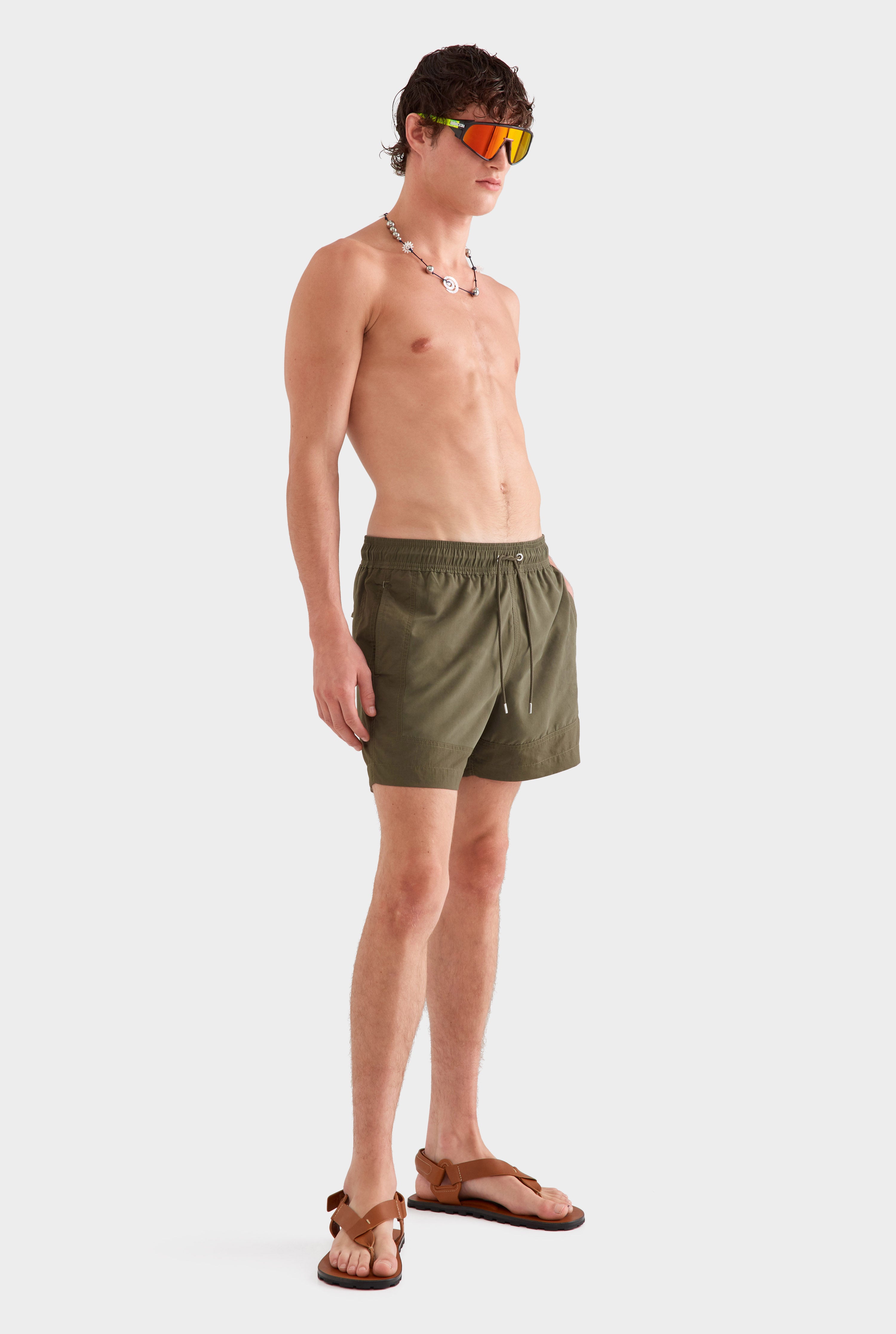 Panelled Border Swim Short -  Deep Olive