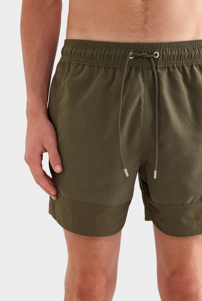 Panelled Border Swim Short -  Deep Olive