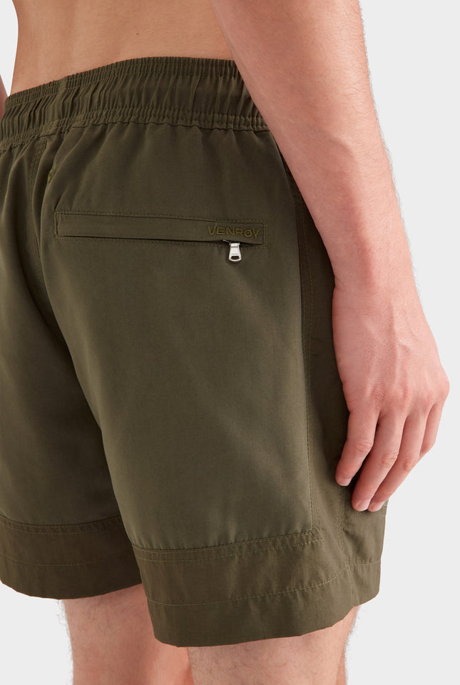 Panelled Border Swim Short -  Deep Olive