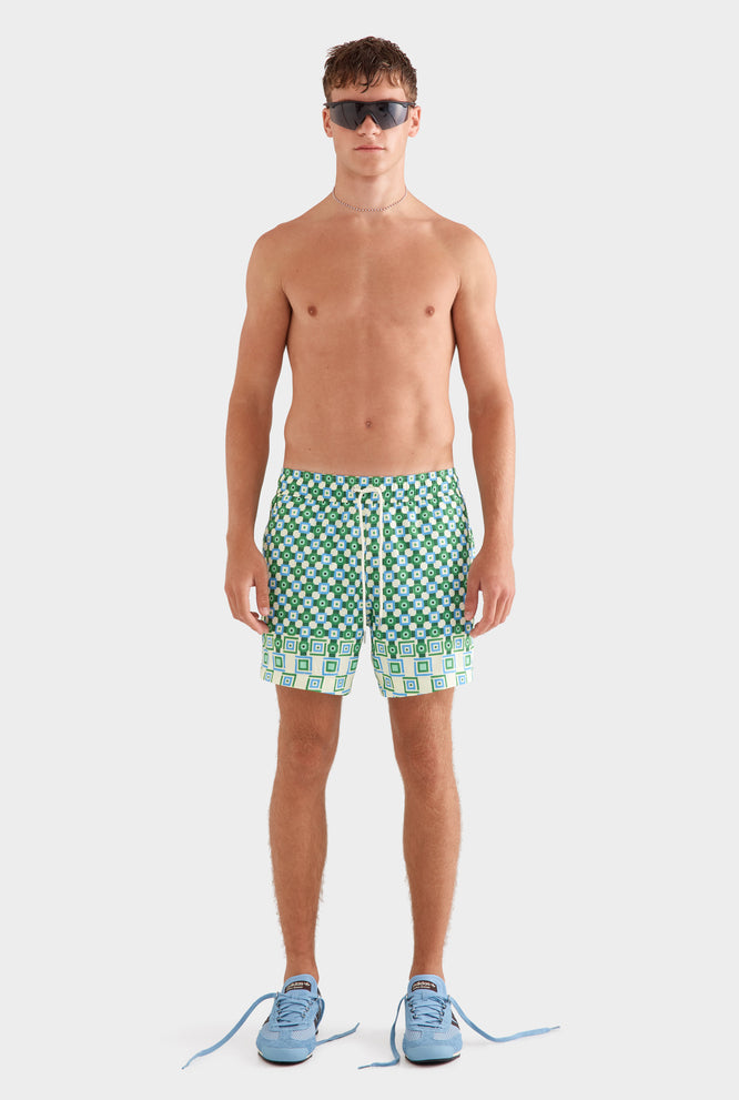 Printed Swim Short - Painted Yellow Check