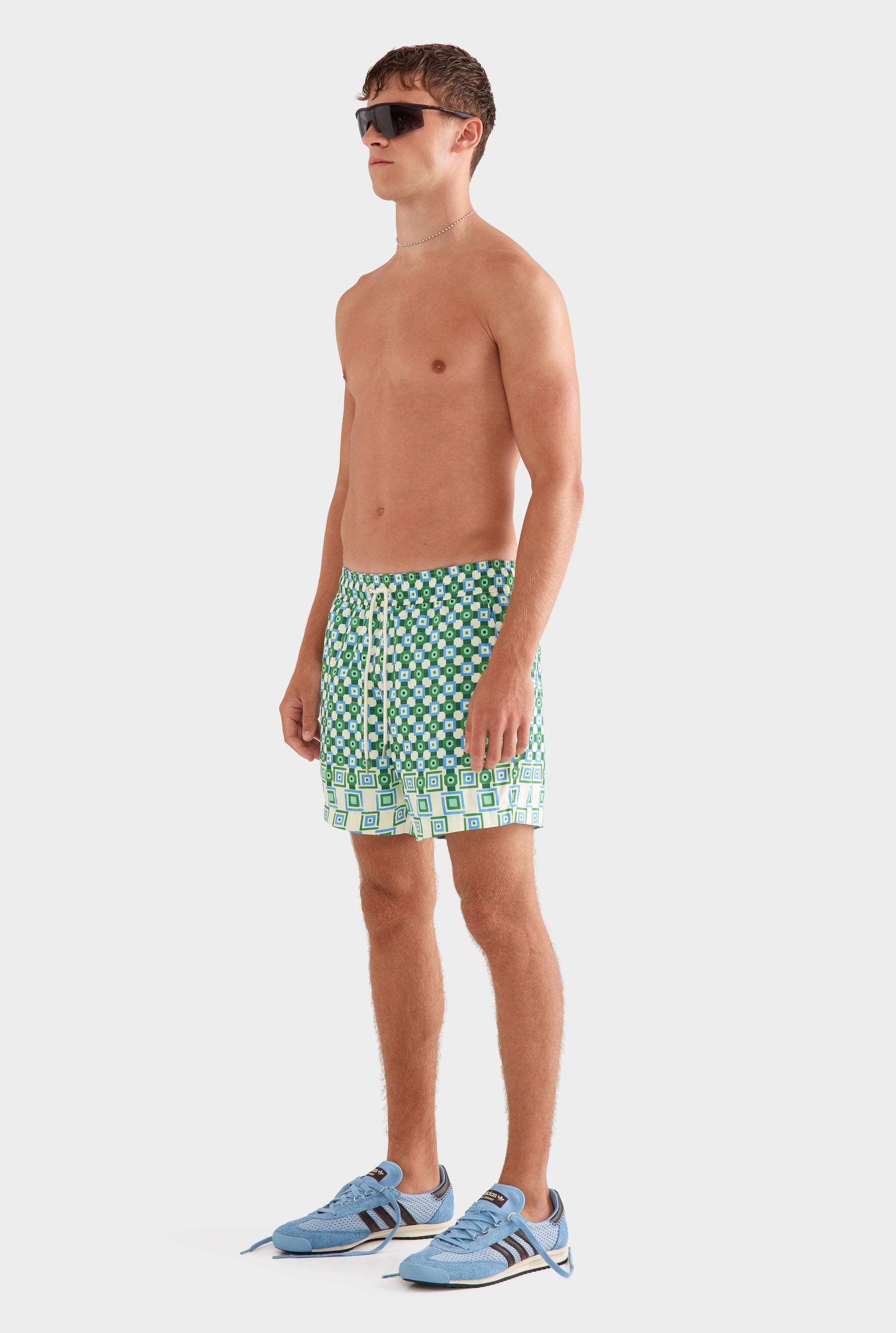 Printed Swim Short -  Blue/Green Geo